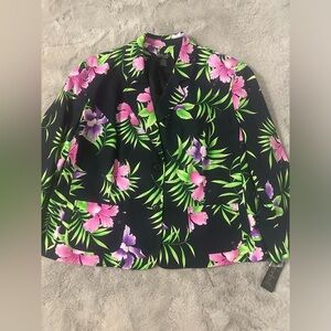 Tropical Print Fully Lined Cotton Blazer Fuchsia, Green, and Black Size 22W NWT